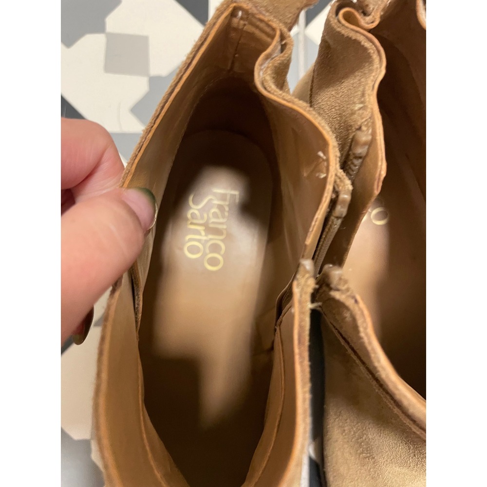 Franco Sarto Womens Tan Suede Ankle Boots Gold Stud Side Zip Booties Size 9M - Picture 8 of 8